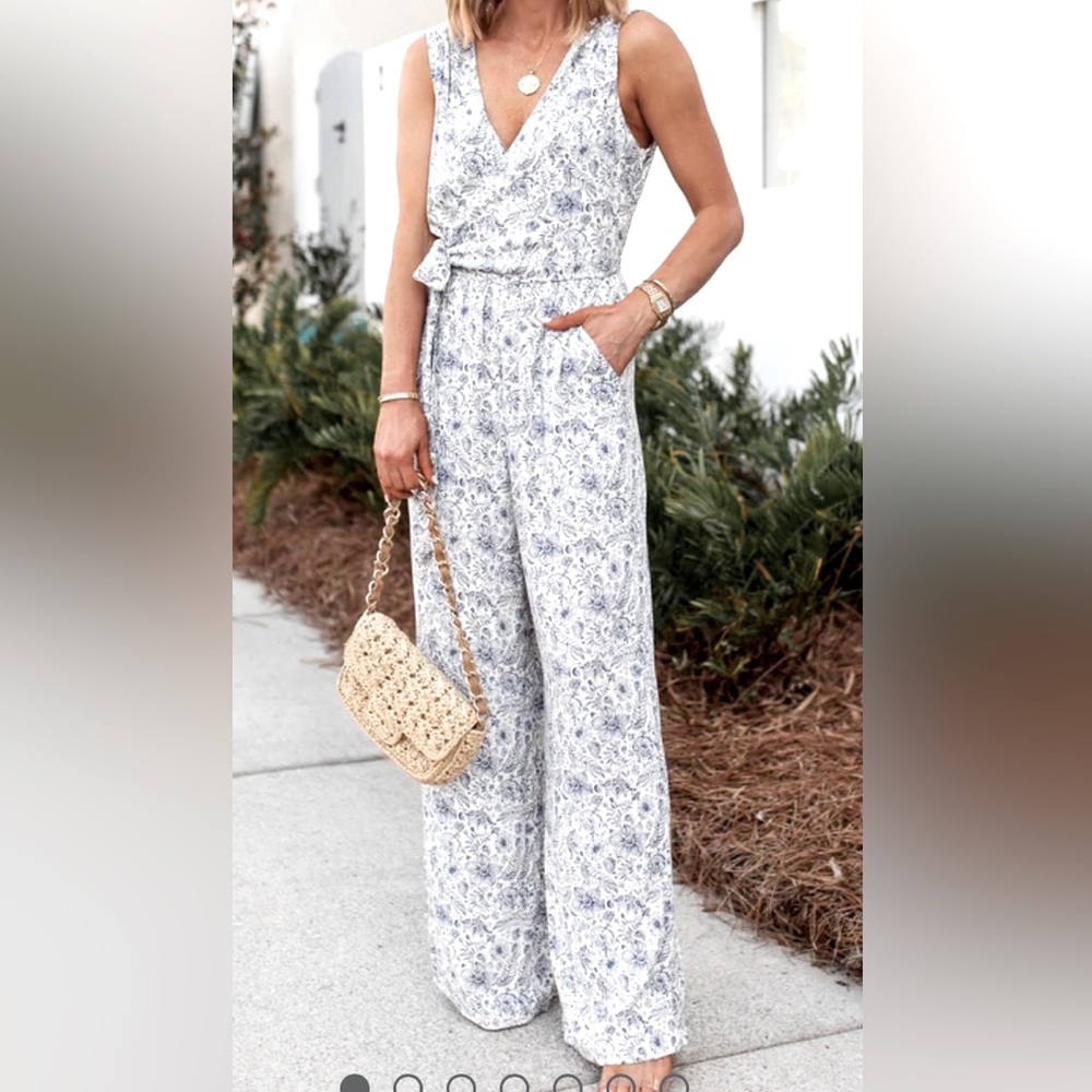 Elegant Blue and White Jumpsuit